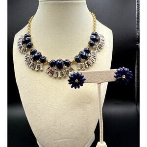 J Crew Navy Blue Statement Necklace and Navy Floral J.Crew Earrings